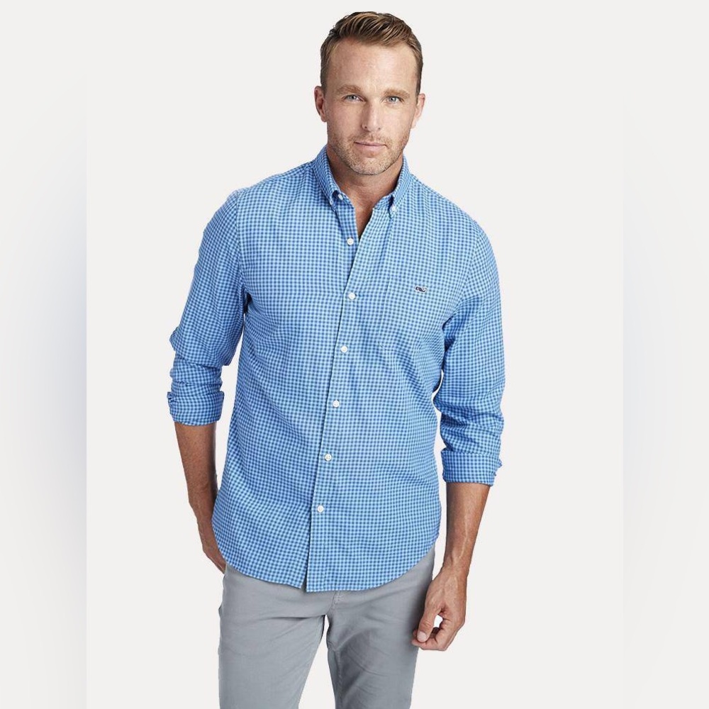Vineyard Vines Men’s Tradewinds‎ Flannel Slim Tucker Shirt Blue Check XL